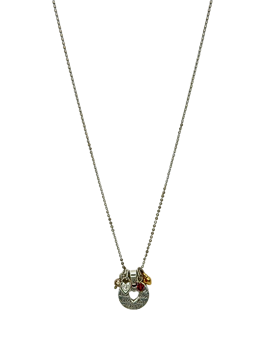 Brighton "Love Your Heart" Silver Tone Ball Chain W/ Charms Necklace Gold Tone Red