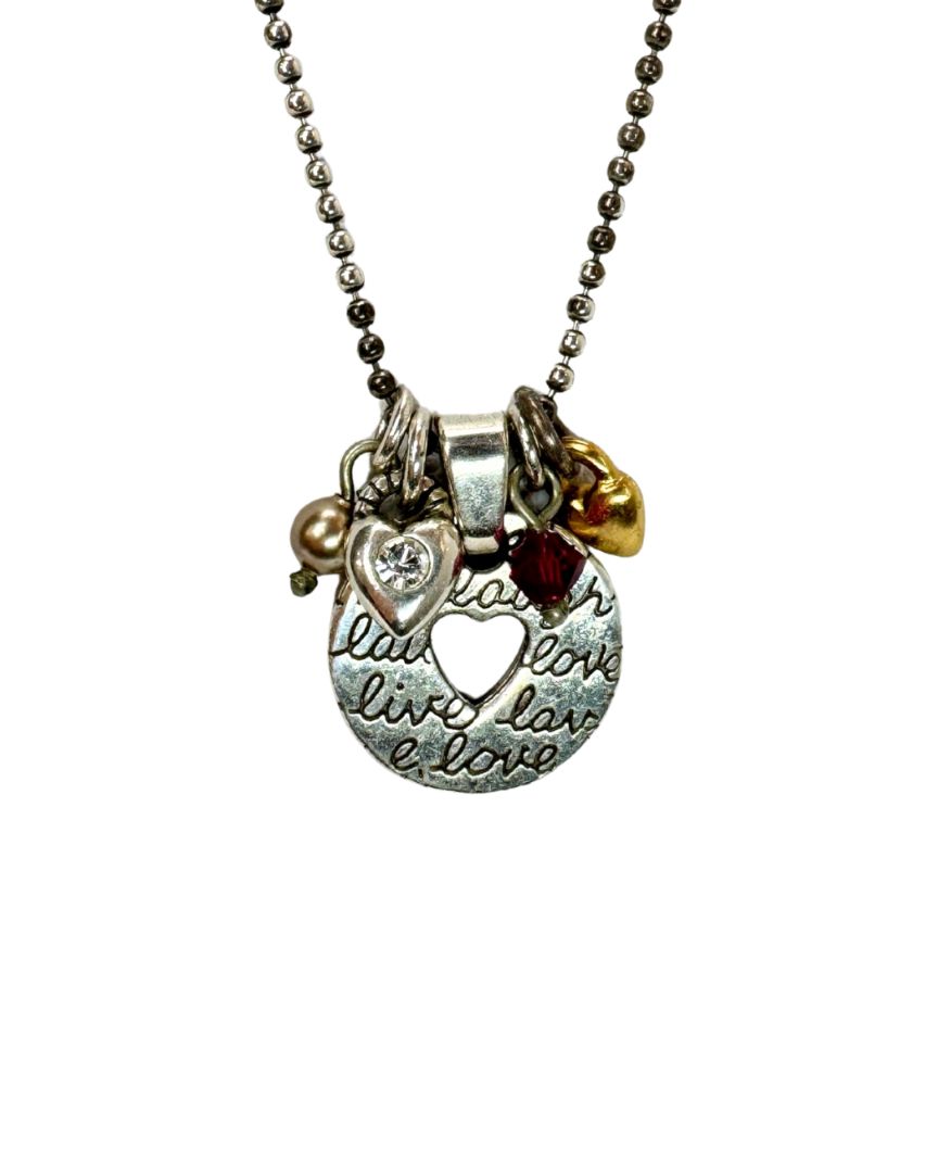 Brighton "Love Your Heart" Silver Tone Ball Chain W/ Charms Necklace Gold Tone Red