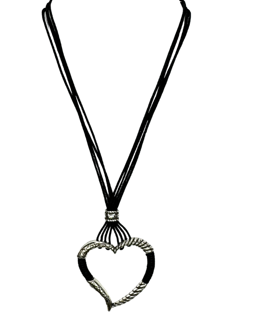 Brighton Multi Strand Silver Tone Heart Necklace/Earrings Set Black