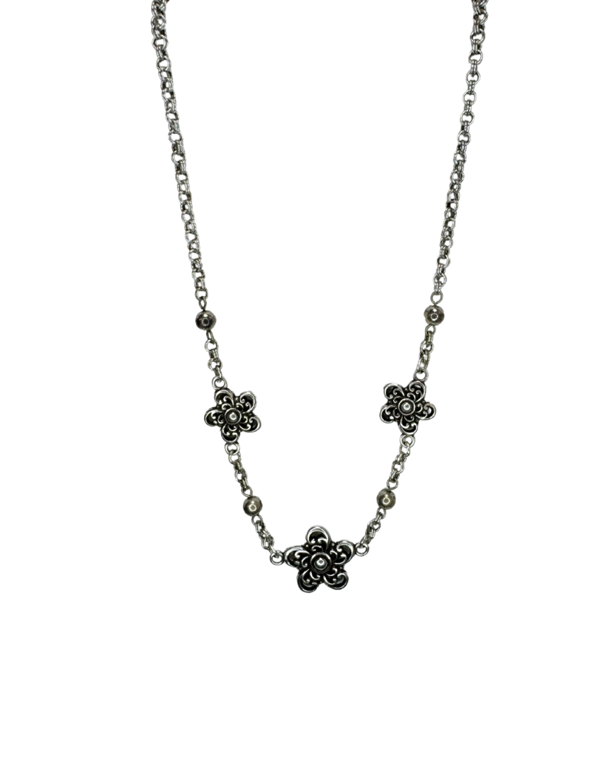 Brighton Spiral Flowers Necklace Silver Tone