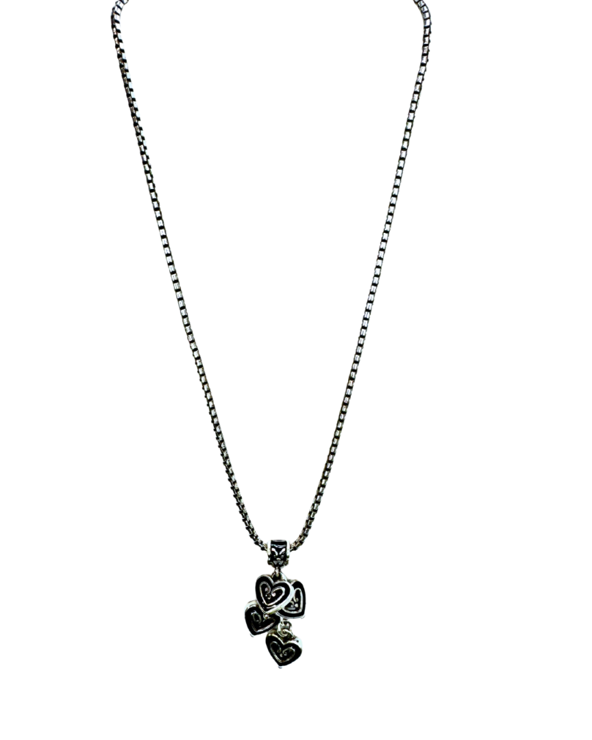 Brighton Silver Tone Multi Heart Charm Necklace Black