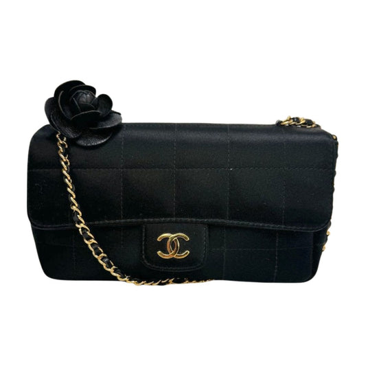 Chanel Quilted Satin Flap Bag Crossbody Black