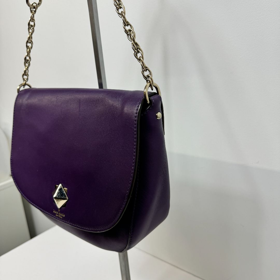 Kate Spade Fold Over Turn Lock Chain Strap Shoulder Bag Purple