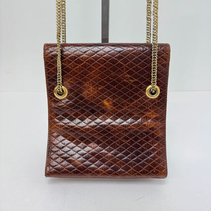 Albert Nipon Foldover Quilted Leather Chain Strap Crossbody Brown