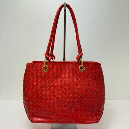 Brahmin Two Handle  Reptile Embossed Woven Purse Red