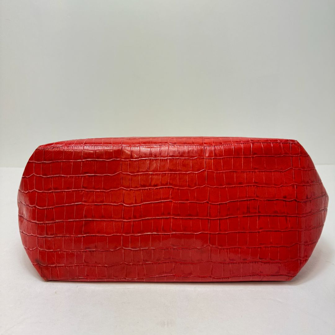 Brahmin Two Handle  Reptile Embossed Woven Purse Red