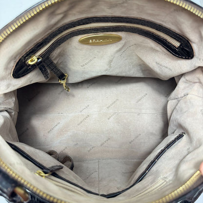 Dooney & Bourke Zip Around Dome Pebbled Leather Side Tassels Tote Brown