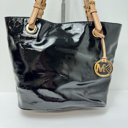 Michael Kors 2 Natural Leather Handles Patent Leather Body Purse Black