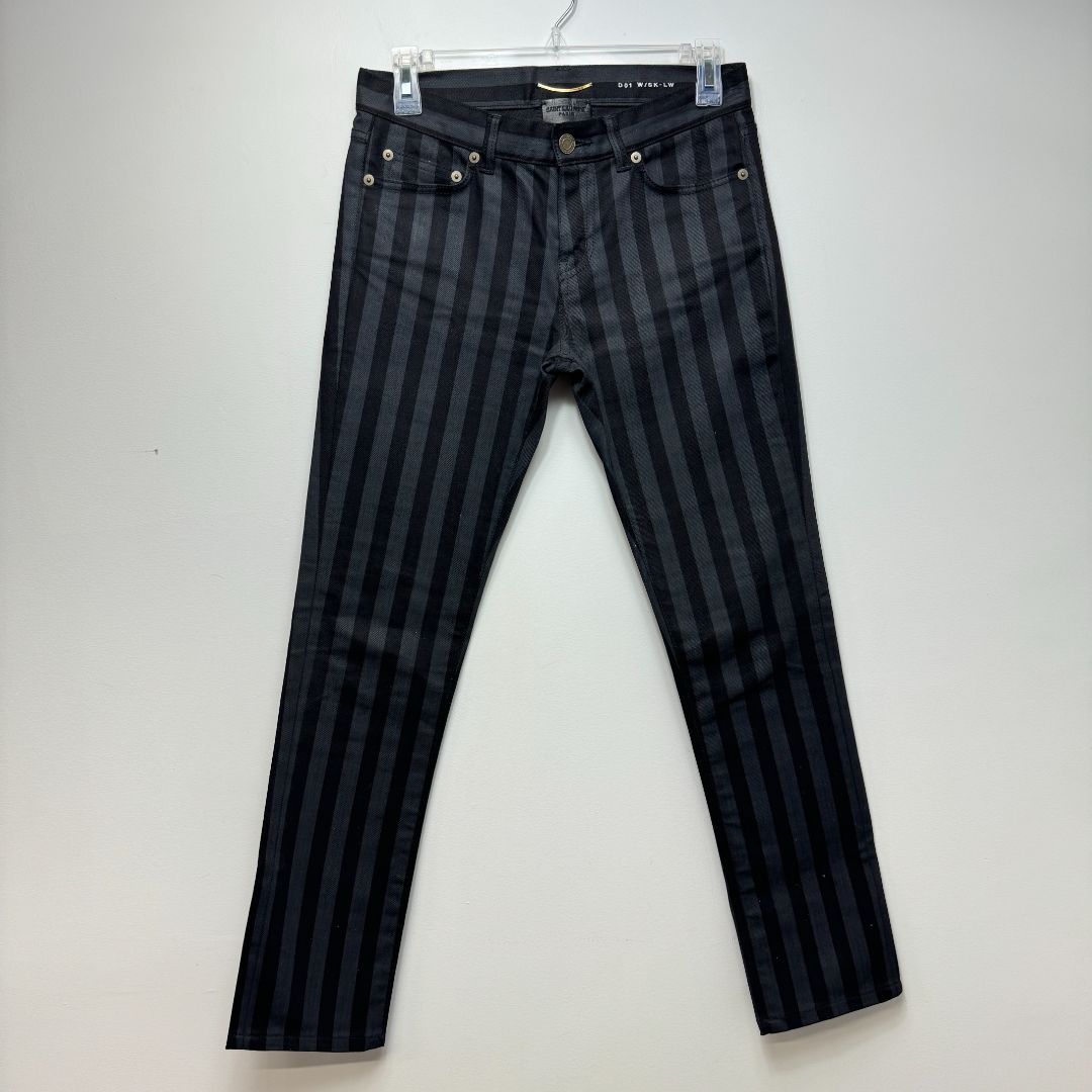 Yves Saint Laurent Striped Skinny Fit Jeans Black