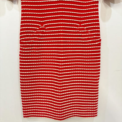 Sara Campbell 3/4 Ruffle Sleeve Texture Stripe Shift Dress Red White