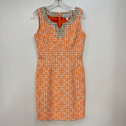 Sara Campbell Sleeveless Sheath Embroidered Print Dress Orange White Tan