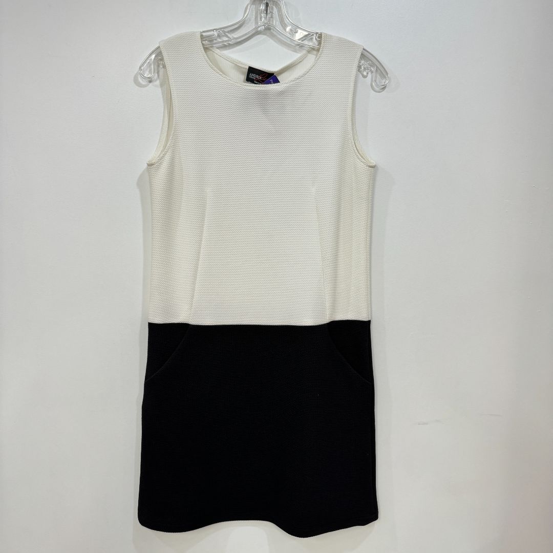 Andria Lieu Sleeveless Texture Fabric Shift Dress Black White