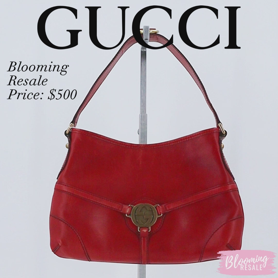 Gucci Reins Leather Hobo Shoulder Bag Red