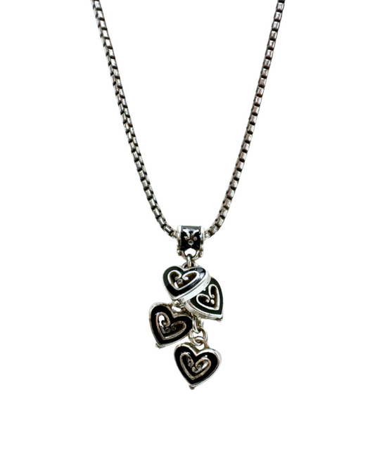 Brighton Silver Tone Multi Heart Charm Necklace Black