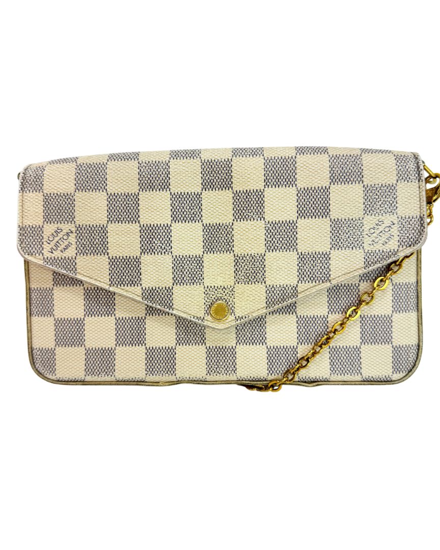 Louis Vuitton Felicie Pochette Damier Azur Crossbody White Gray