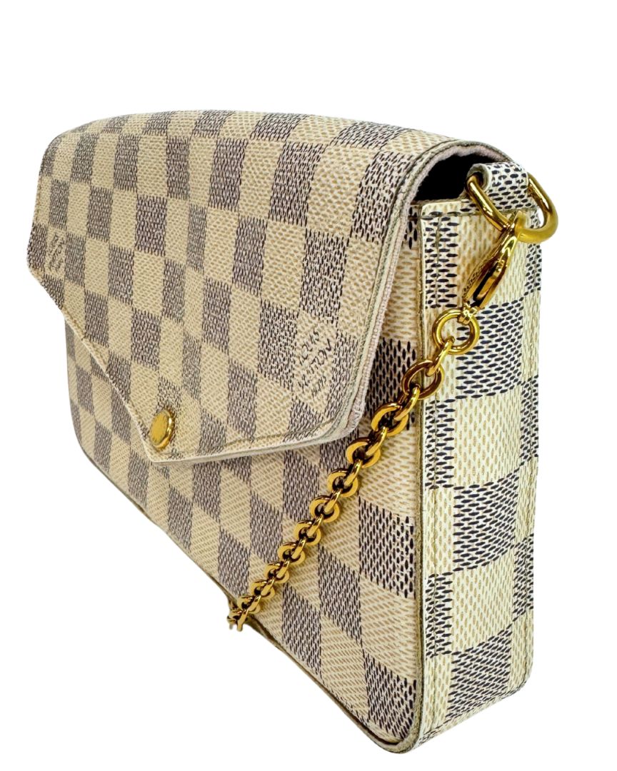 Louis Vuitton Felicie Pochette Damier Azur Crossbody White Gray