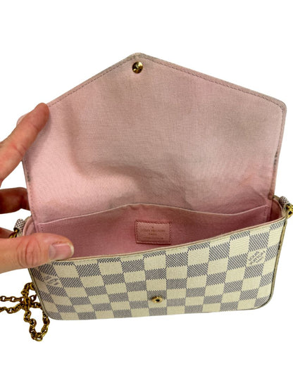 Louis Vuitton Felicie Pochette Damier Azur Crossbody White Gray