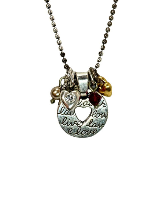 Brighton "Love Your Heart" Silver Tone Ball Chain W/ Charms Necklace Gold Tone Red