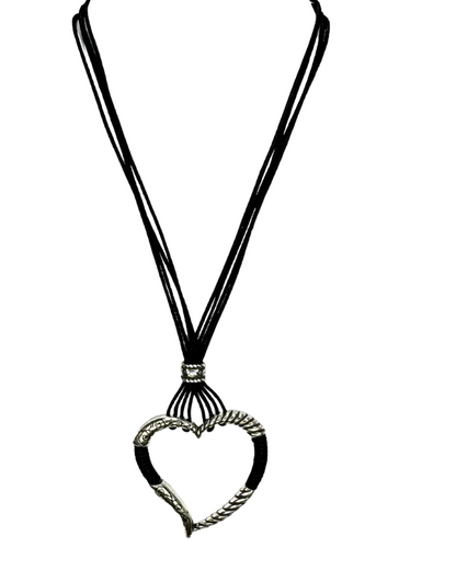 Brighton Multi Strand Silver Tone Heart Necklace/Earrings Set Black