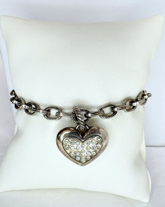 Brighton Rhinestone Heart Charm Bracelet