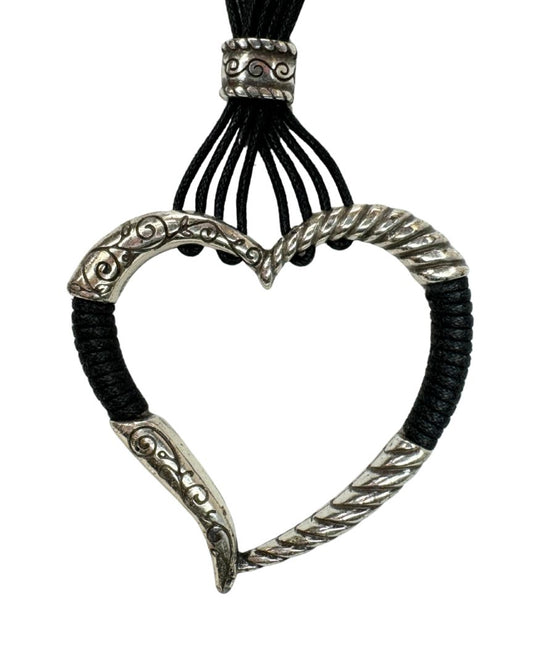 Brighton Multi Strand Silver Tone Heart Necklace/Earrings Set Black
