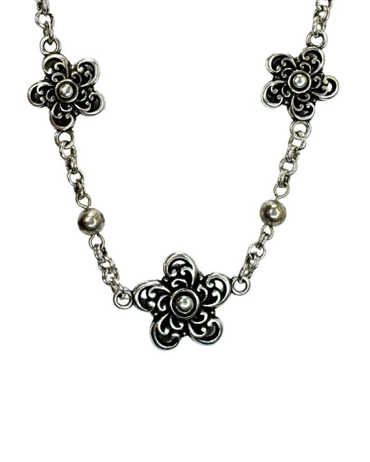 Brighton Spiral Flowers Necklace Silver Tone