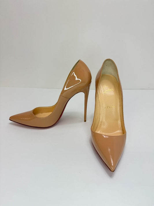 Christian Louboutin "So Kate" Pointed Toe Patent Leather 120mm Heels Nude Beige