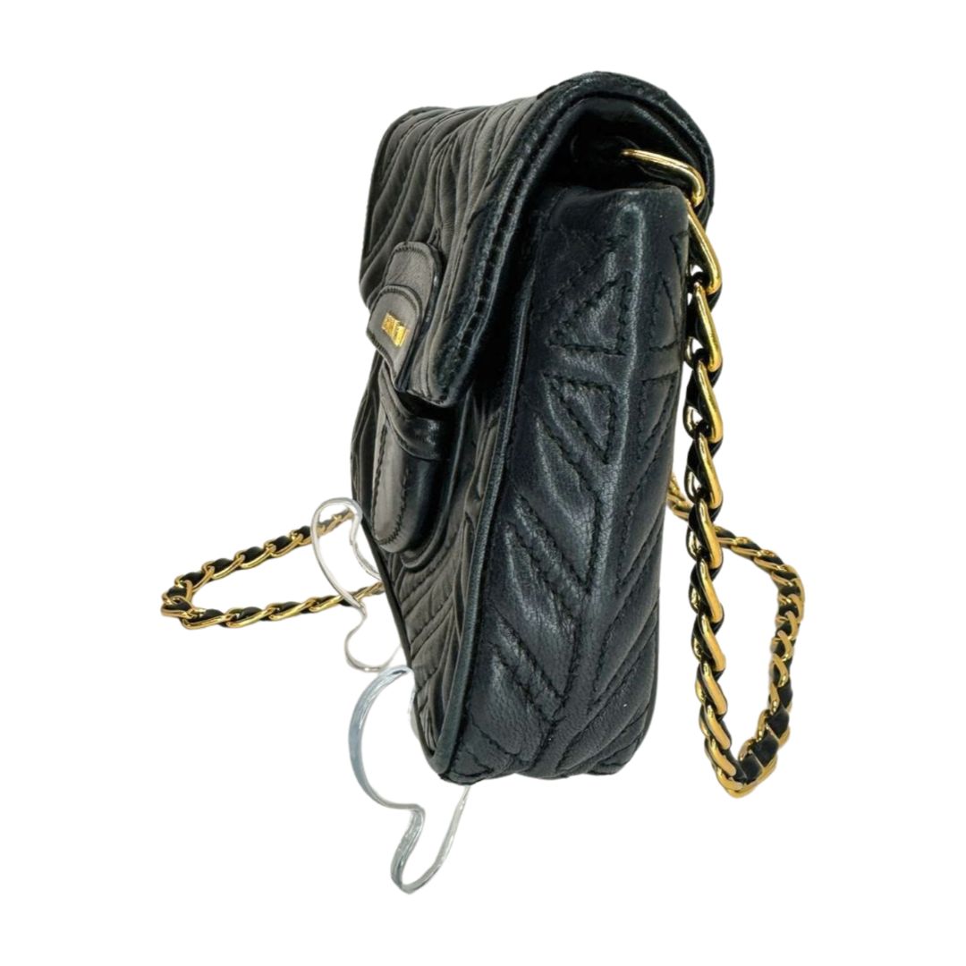 Prada Quilted Nappa Leather Foldover Snap Close Woven Chain Strap Crossbody Black