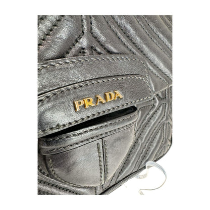 Prada Quilted Nappa Leather Foldover Snap Close Woven Chain Strap Crossbody Black