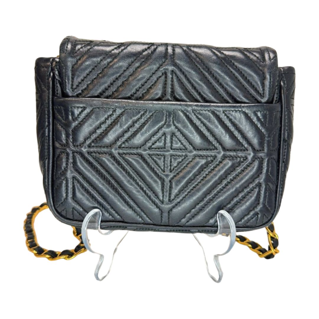 Prada Quilted Nappa Leather Foldover Snap Close Woven Chain Strap Crossbody Black