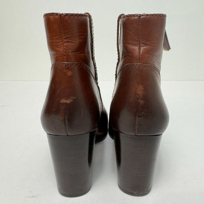 Frye Genuine Cognac Leather Block Heel Booties Brown