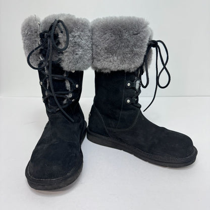 UGG Knee High Faux Fur Cuffed Suede Boots Black
