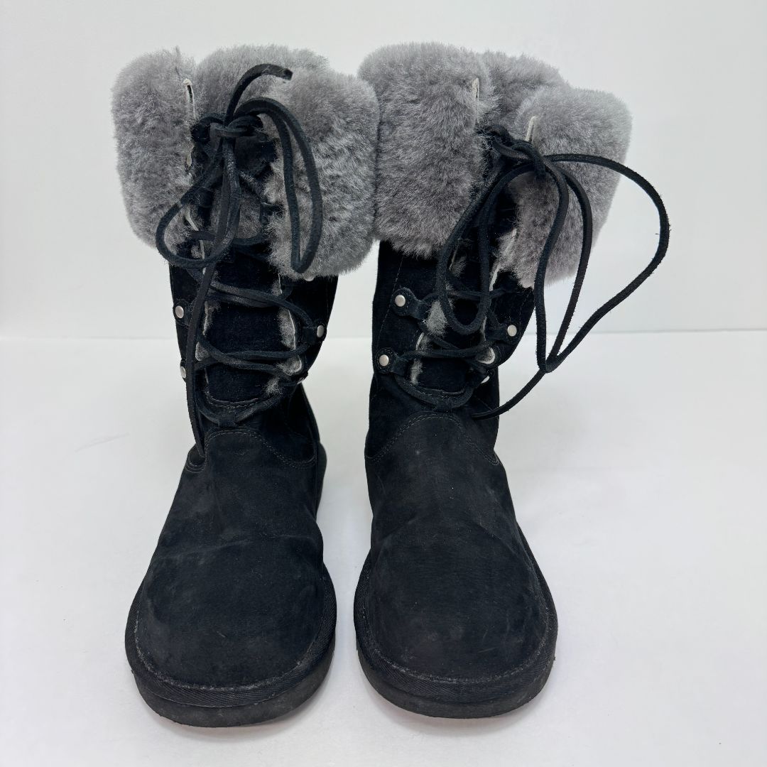 UGG Knee High Faux Fur Cuffed Suede Boots Black