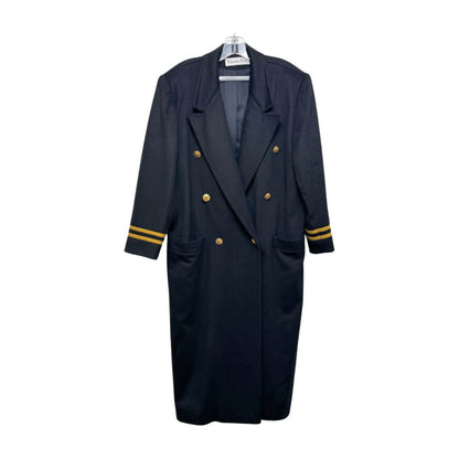 Christian Dior Long Striped Sleeves Vintage Double Breasted Military Style Full Length Wool Coat Black