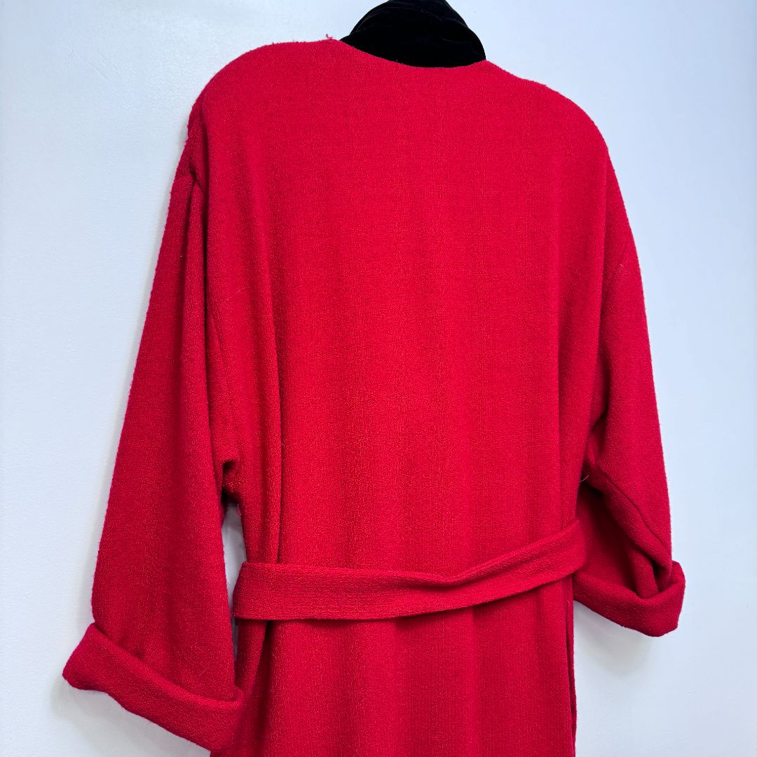 Valentino Long Sleeve Velvet Collar Whipstitch Single Button 100% Wool Full Length Coat Red Black