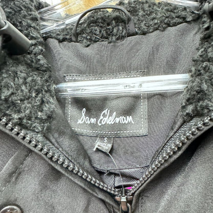 Sam Edelman Long Sleeve Full Zip & Snap Hood Faux Fur Trim Coat Black