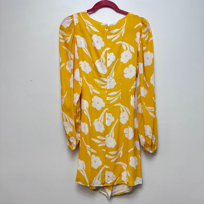 Sabo Long Sleeve Belly Cutout Buttons Detail Floral Print Dress Yellow White