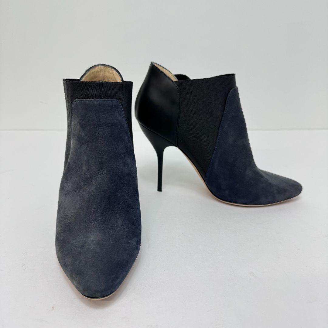 Jimmy Choo Leather w/ Stretch Insets Booties Navy Blue Black