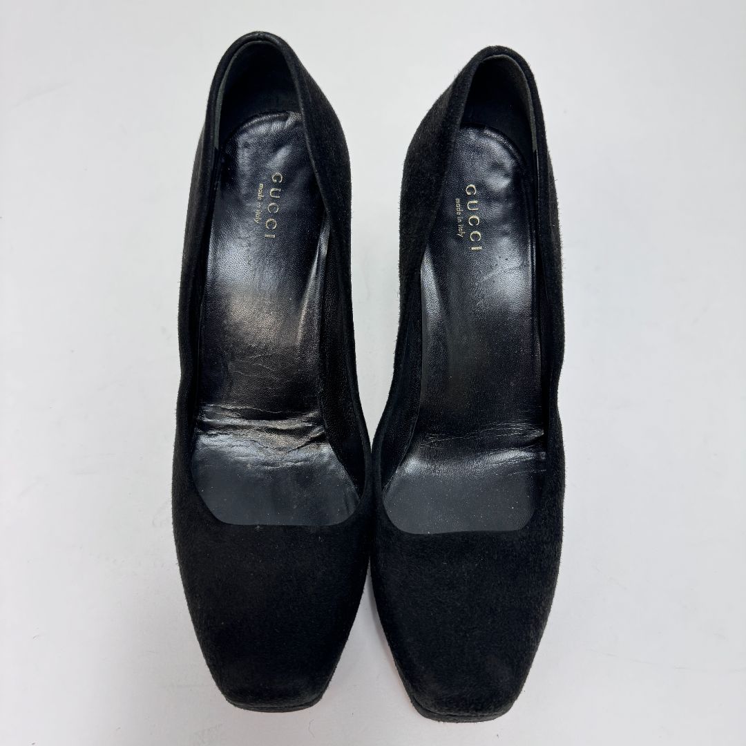 Gucci Square Toe Platform Nubuck Leather Heels Black