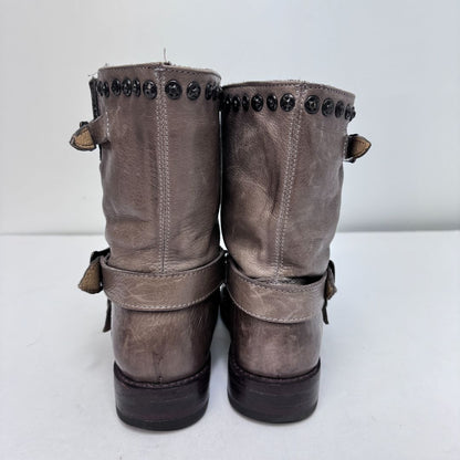 Frye Jenna Studded Straps & Buckle Boots Gray /Tan