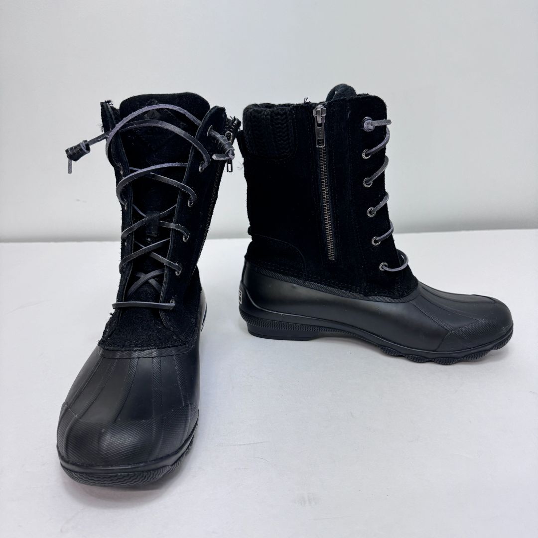 Sperry Rubber Bottoms Leather Lace Tops Boots Black