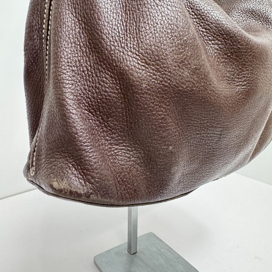 Celine Buttery Soft Pebbled Leather Zip Top Clasp Strap Shoulder Bag Brown