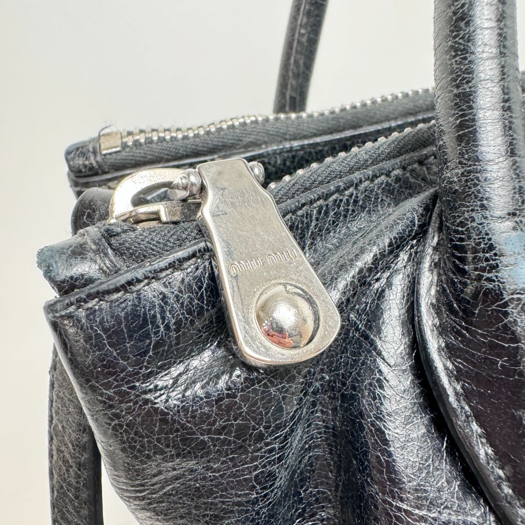Miu Miu Zip Top Expandable Leather Satchel Black