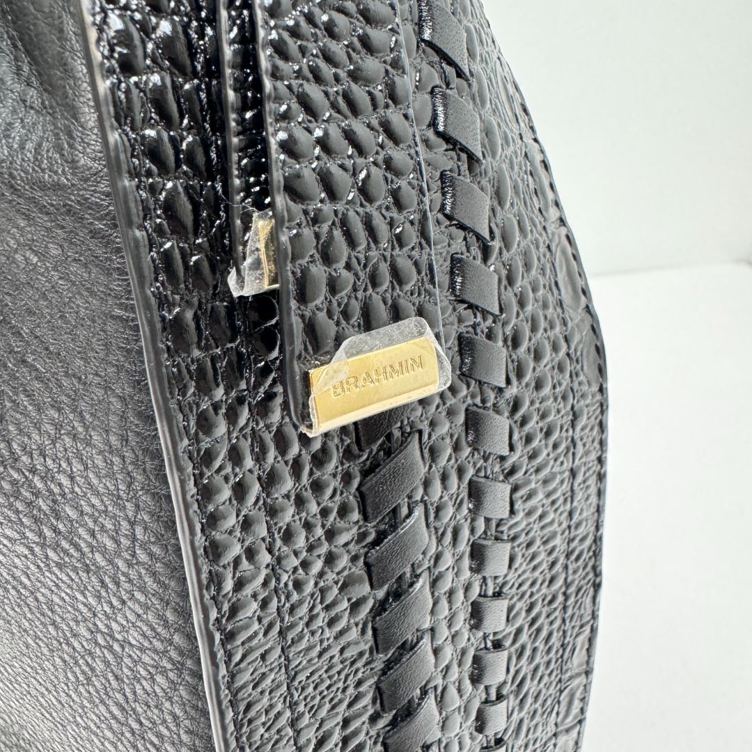 Brahmin "Blair" Genuine Mixed Leather Cinch Close Shoulder Bag Black