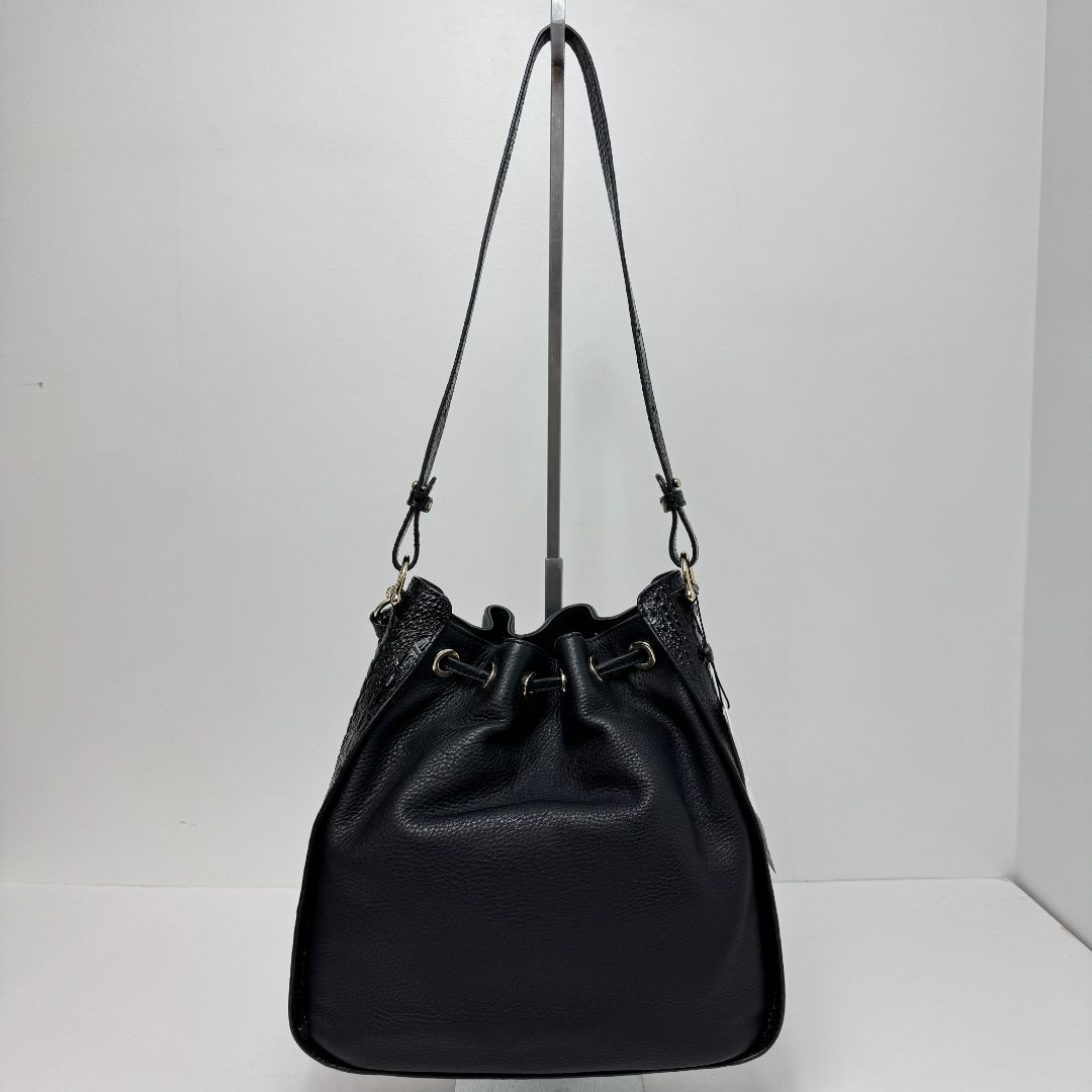 Brahmin "Blair" Genuine Mixed Leather Cinch Close Shoulder Bag Black
