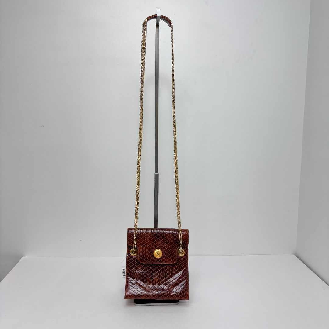 Albert Nipon Foldover Quilted Leather Chain Strap Crossbody Brown
