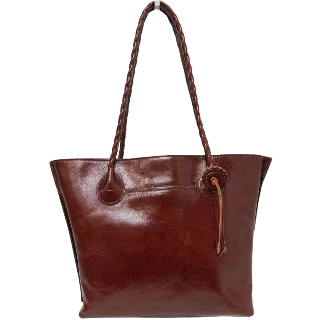 Patricia Nash Smooth Leather Snap Close Tote Brown