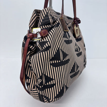 Dooney & Bourke Striped Sailboat Print Canvas & Leather Tote Brown Black