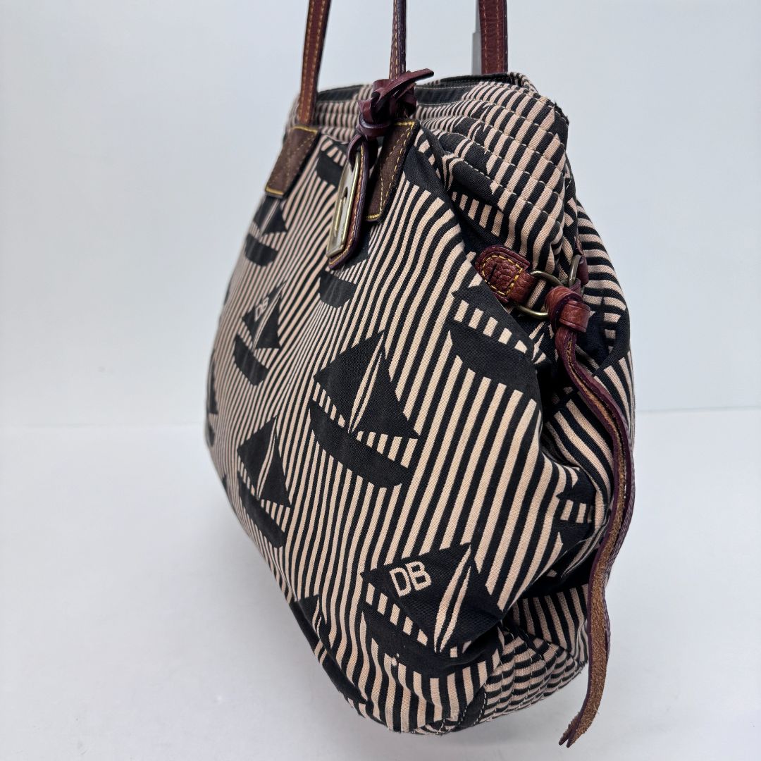 Dooney & Bourke Striped Sailboat Print Canvas & Leather Tote Brown Black