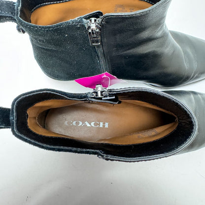 Coach Low Heel Smooth & Suede Leather Inside Zip Booties Black